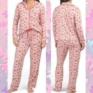 Pillow Talk Winter Holiday Gingerbread Long Sleeve Top and Pants Pajama Set